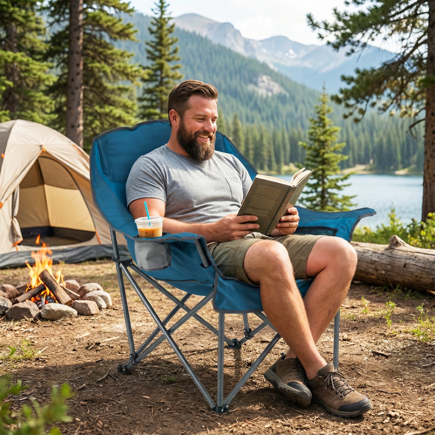 Oversized Folding Camping Chair with Cup Holder - 500 lbs