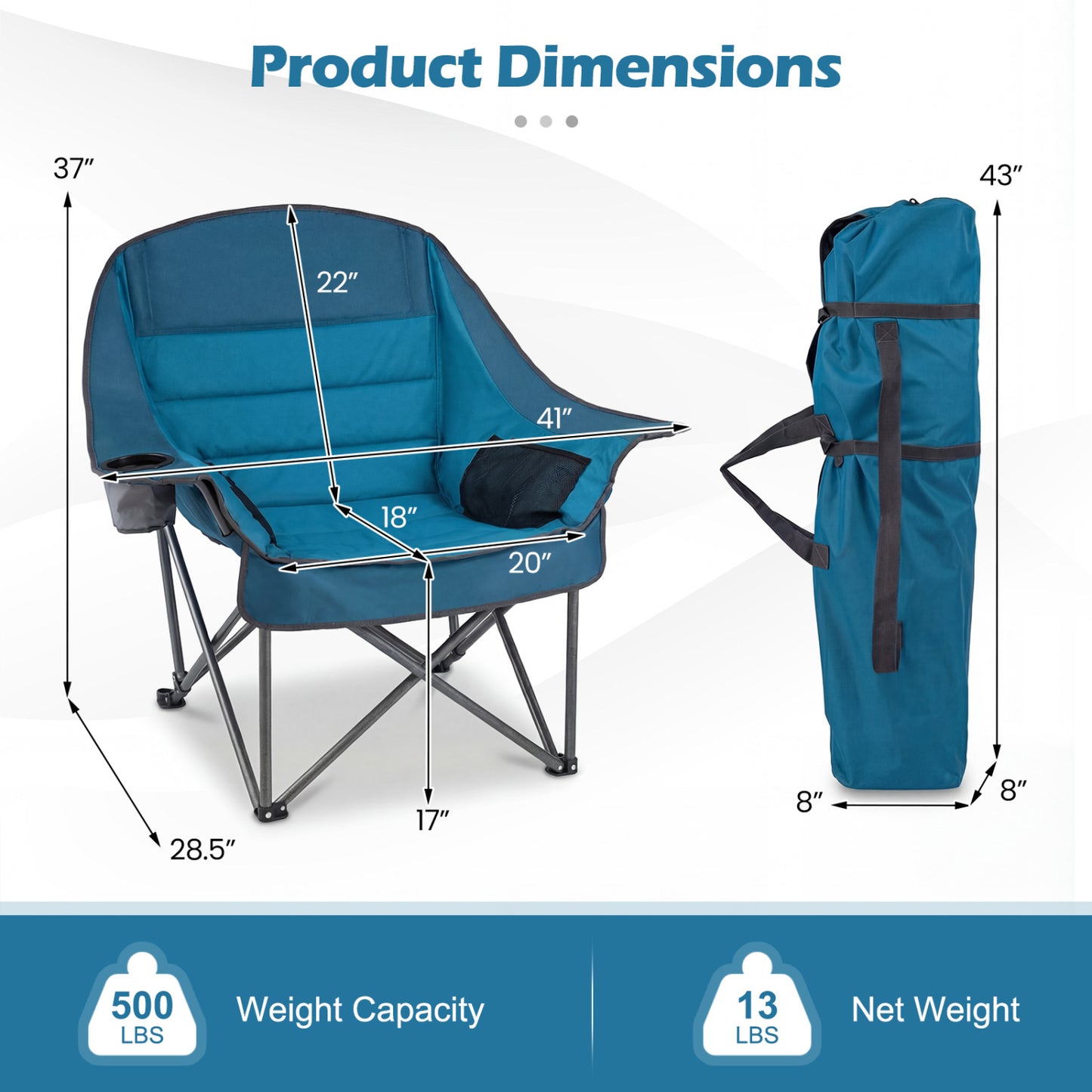 Oversized Folding Camping Chair with Cup Holder - 500 lbs