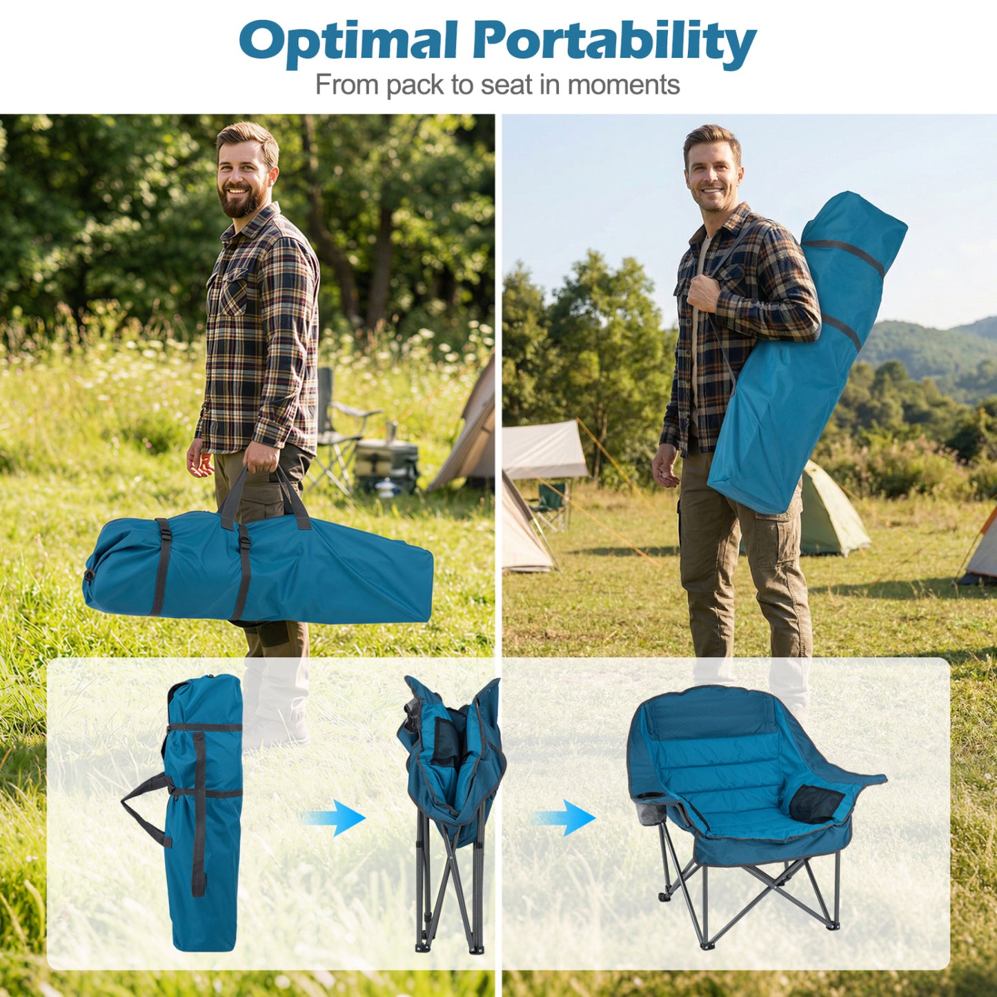 Oversized Folding Camping Chair with Cup Holder - 500 lbs