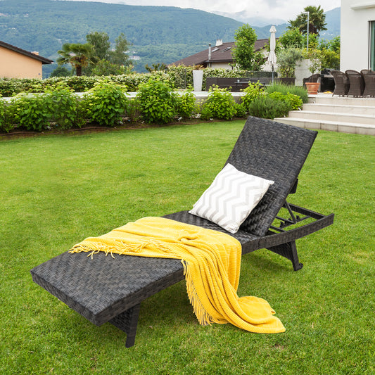 Folding Rattan Chaise Lounge with Adjustable Backrest