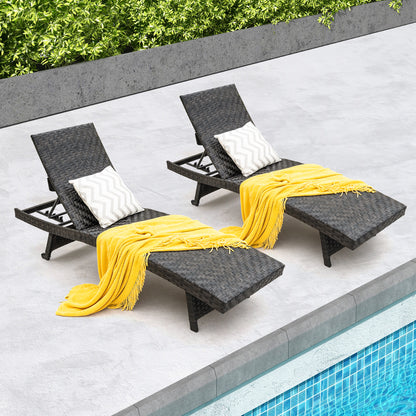 Folding Rattan Chaise Lounge with Adjustable Backrest