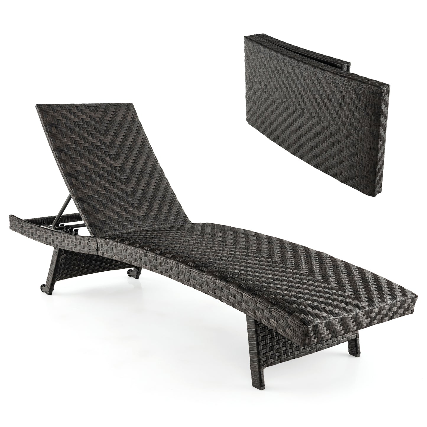 Folding Rattan Chaise Lounge with Adjustable Backrest