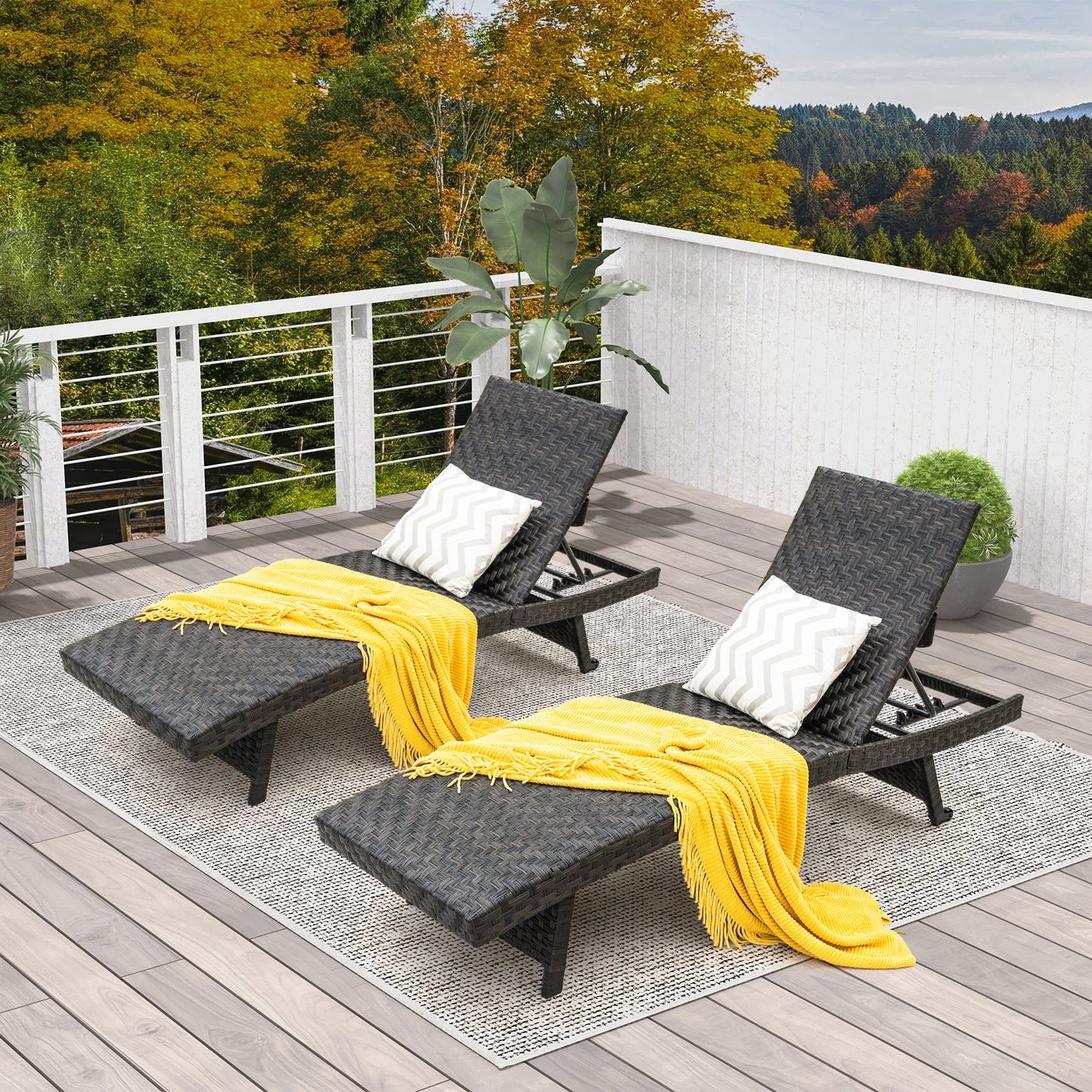 Folding Rattan Chaise Lounge with Adjustable Backrest