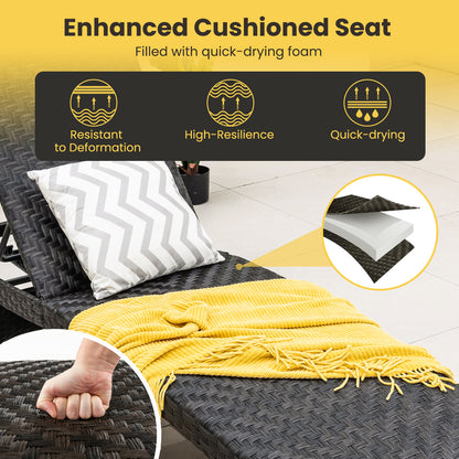 Folding Rattan Chaise Lounge with Adjustable Backrest