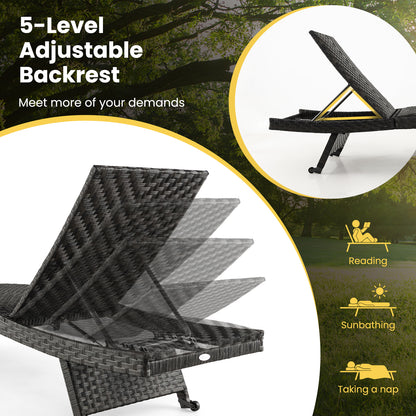 Folding Rattan Chaise Lounge with Adjustable Backrest