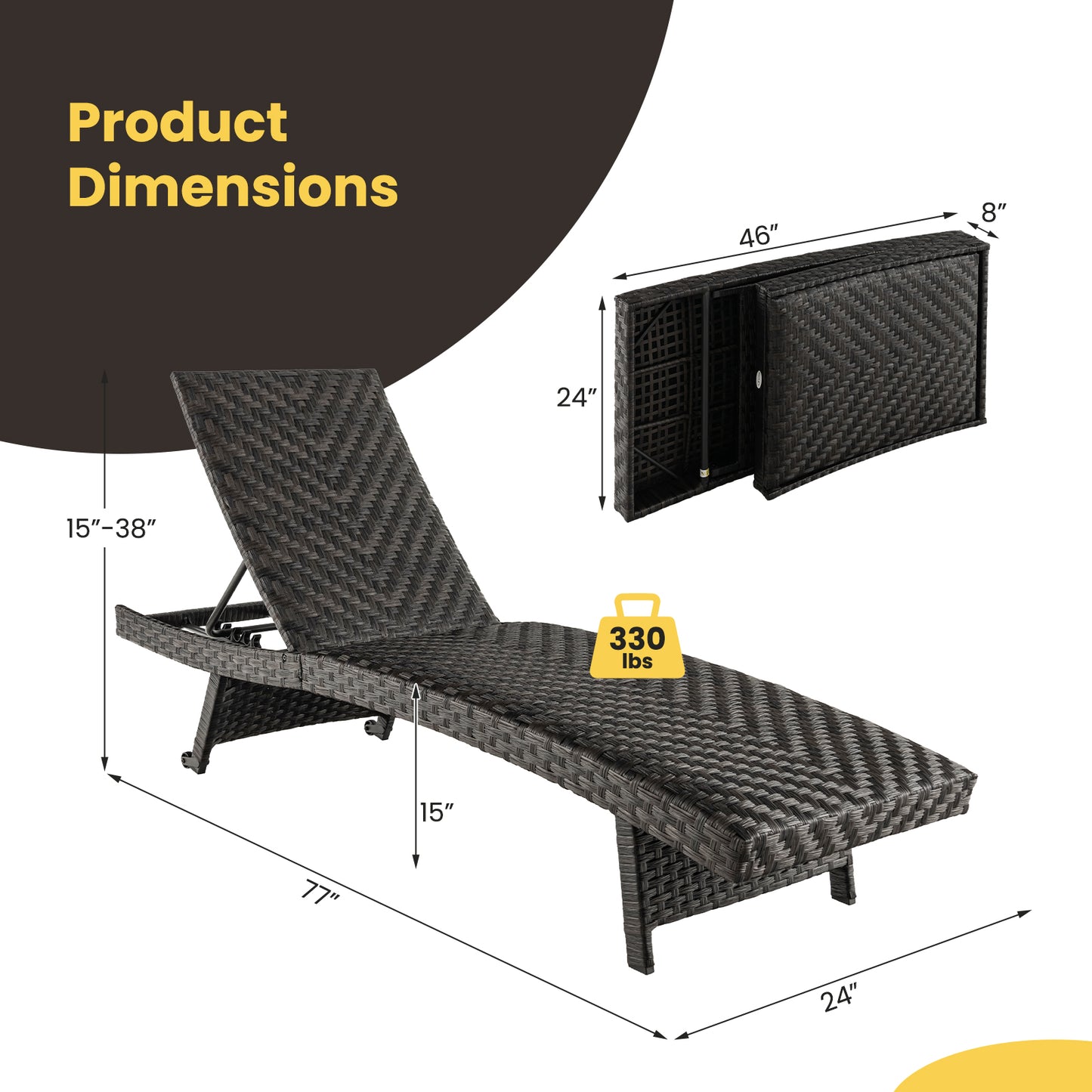 Folding Rattan Chaise Lounge with Adjustable Backrest