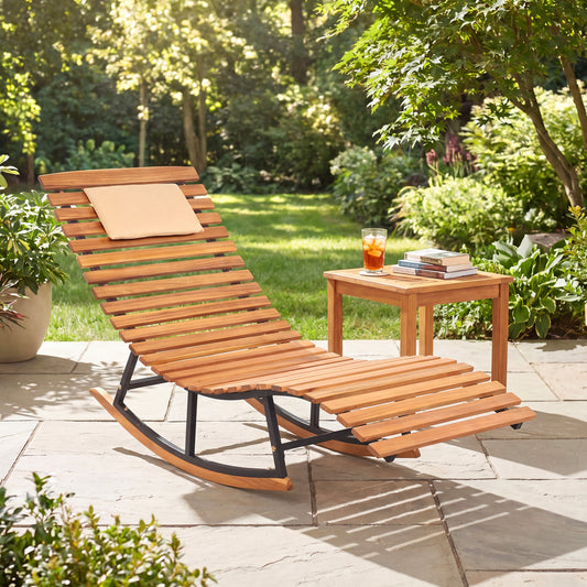 Folding Patio Lounge Chair with Double-Sided Cushion