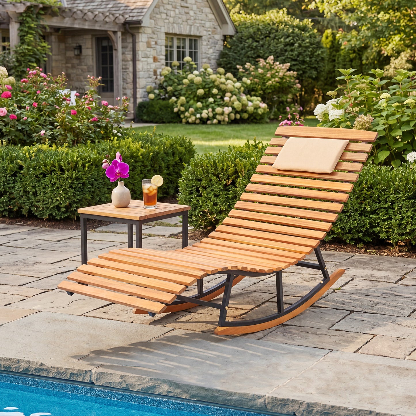Folding Patio Lounge Chair with Double-Sided Cushion