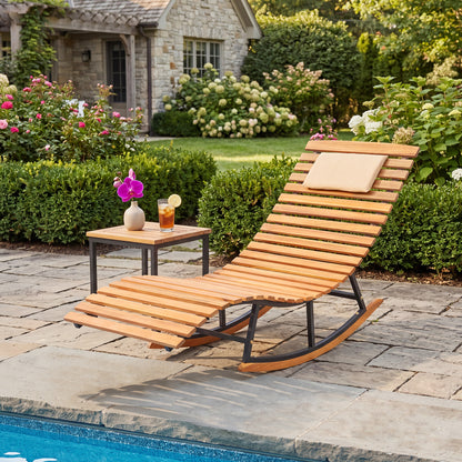 Folding Patio Lounge Chair with Double-Sided Cushion