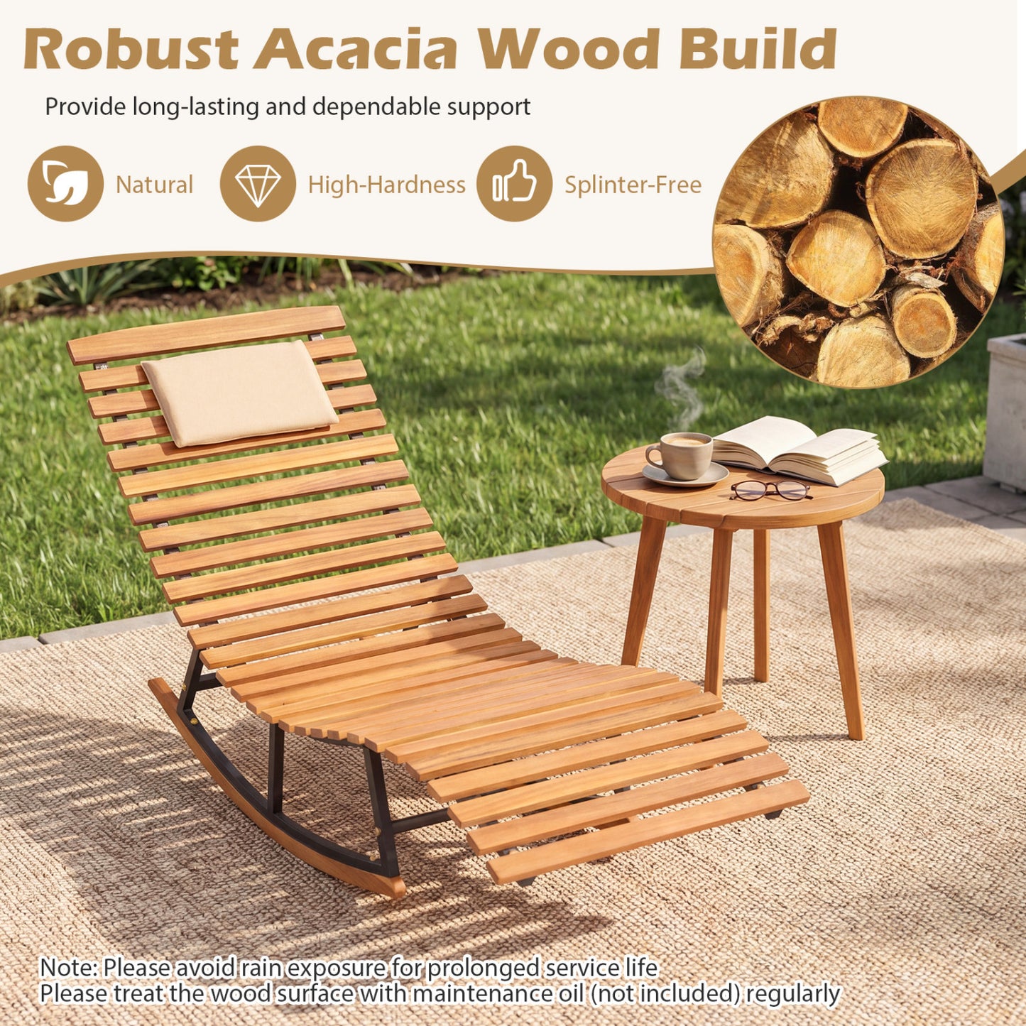 Folding Patio Lounge Chair with Double-Sided Cushion
