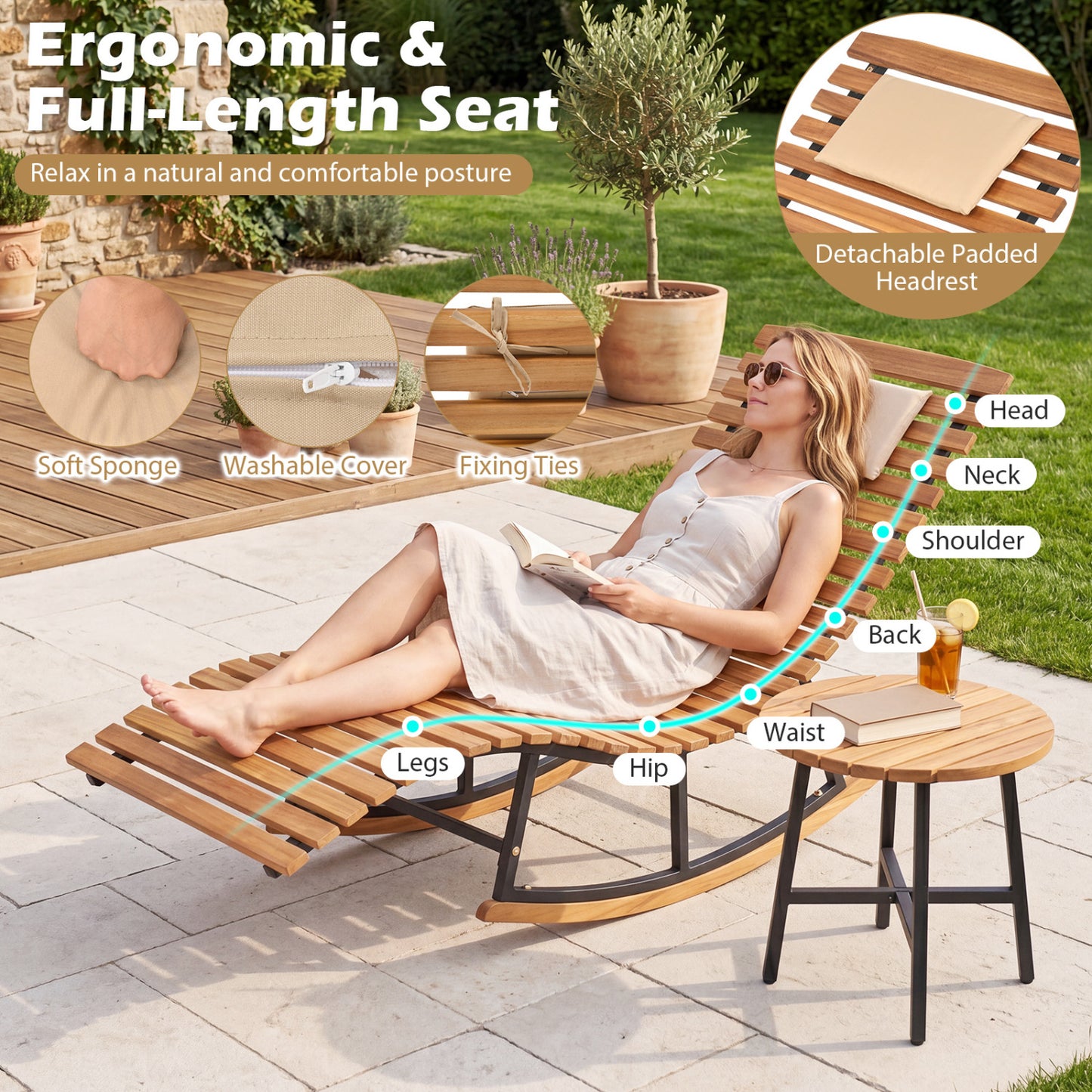 Folding Patio Lounge Chair with Double-Sided Cushion
