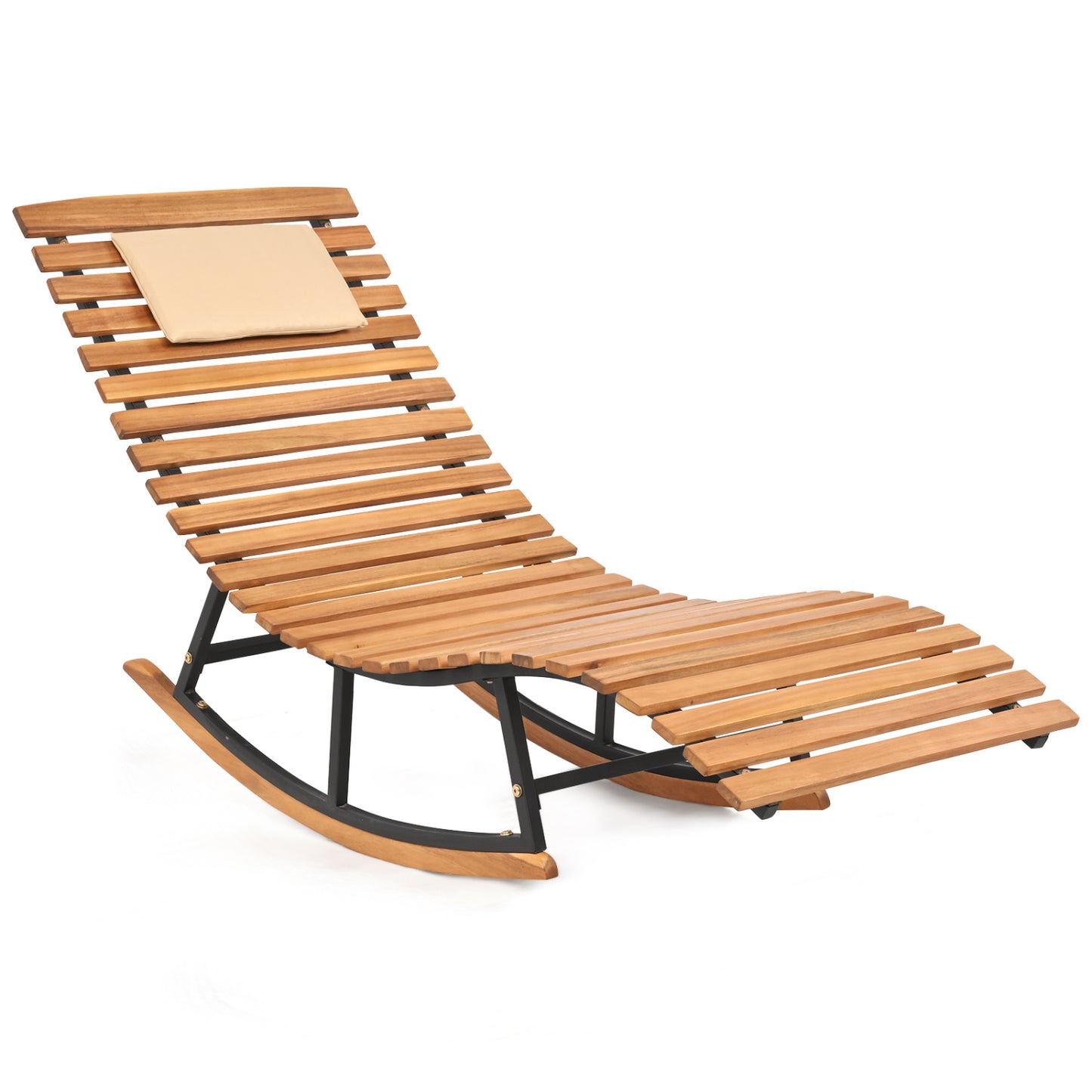 Folding Patio Lounge Chair with Double-Sided Cushion