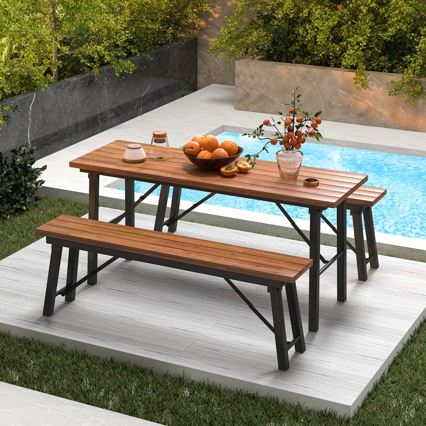 Folding Picnic Bench Set - Acacia Wood Outdoor Seating