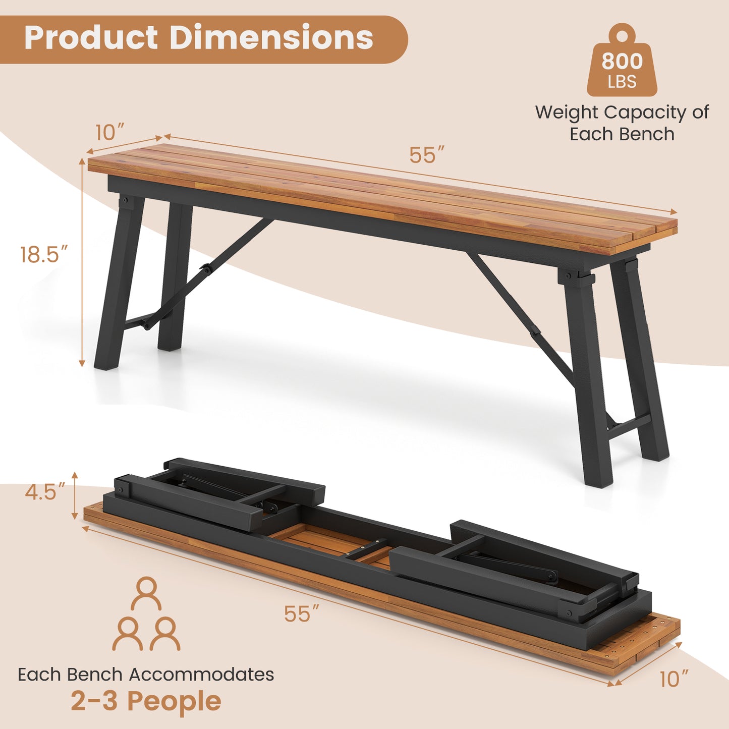 Folding Picnic Bench Set - Acacia Wood Outdoor Seating