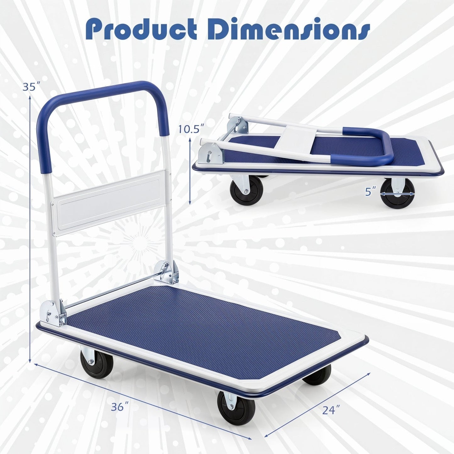 Folding Platform Hand Truck with 4 Wheels - 660 lbs Capacity