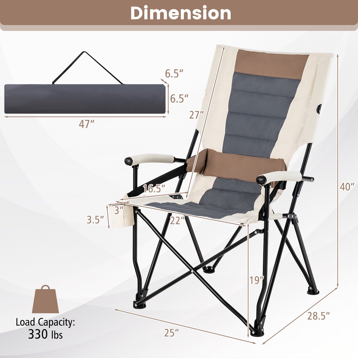 Folding Camping Chair with Lumbar Pillow and Cup Holder