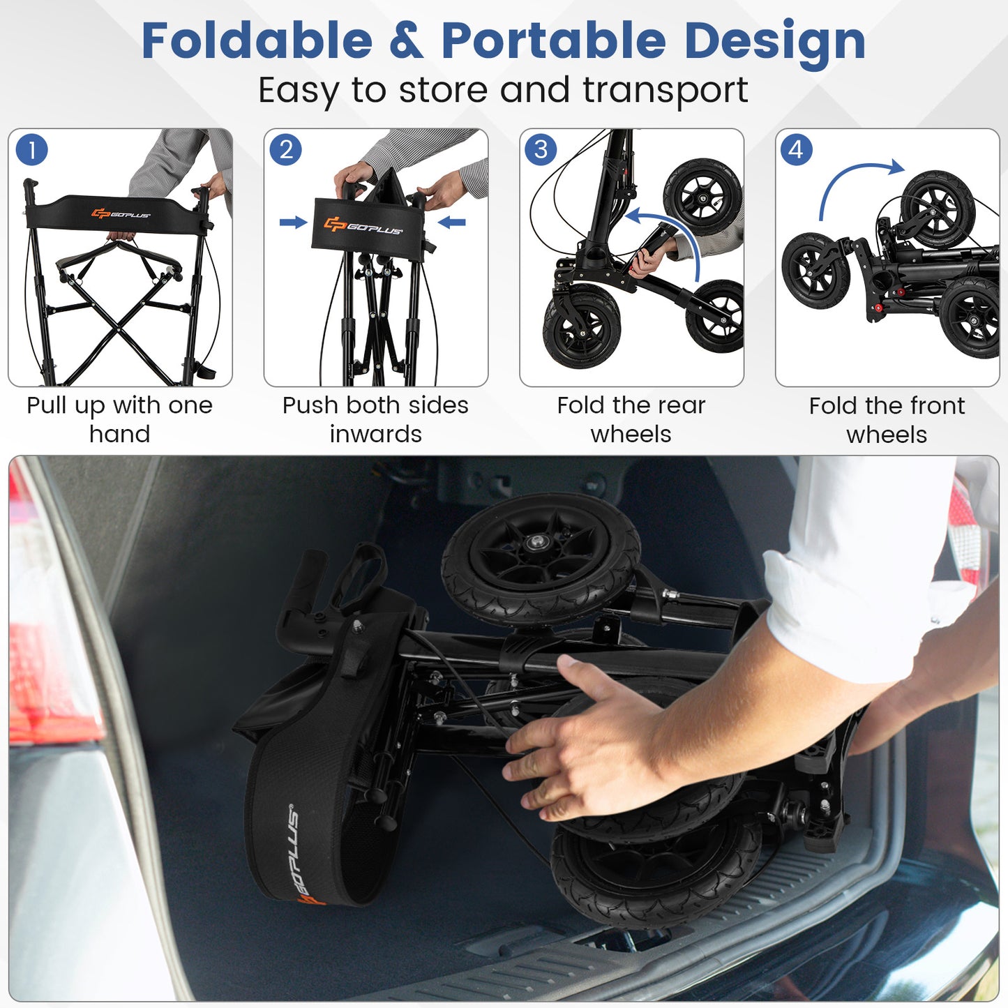 Folding Rollator Walker for Seniors with Seat for All Terrain-Black