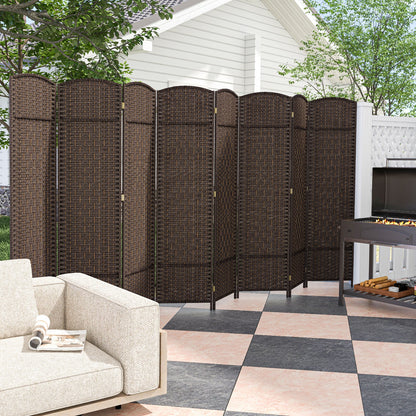 8-Panel Folding Room Divider with Hand-Woven Texture and Solid Wood Frame