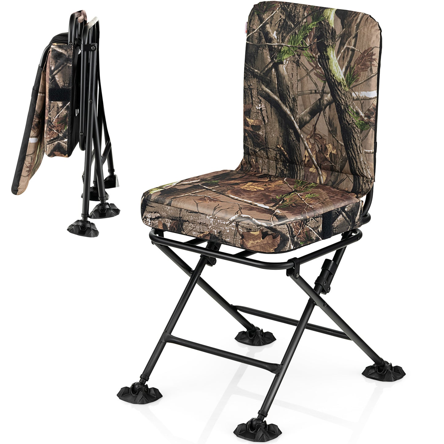 Swivel Folding Camping Chair with Padded Cushion - Camouflage