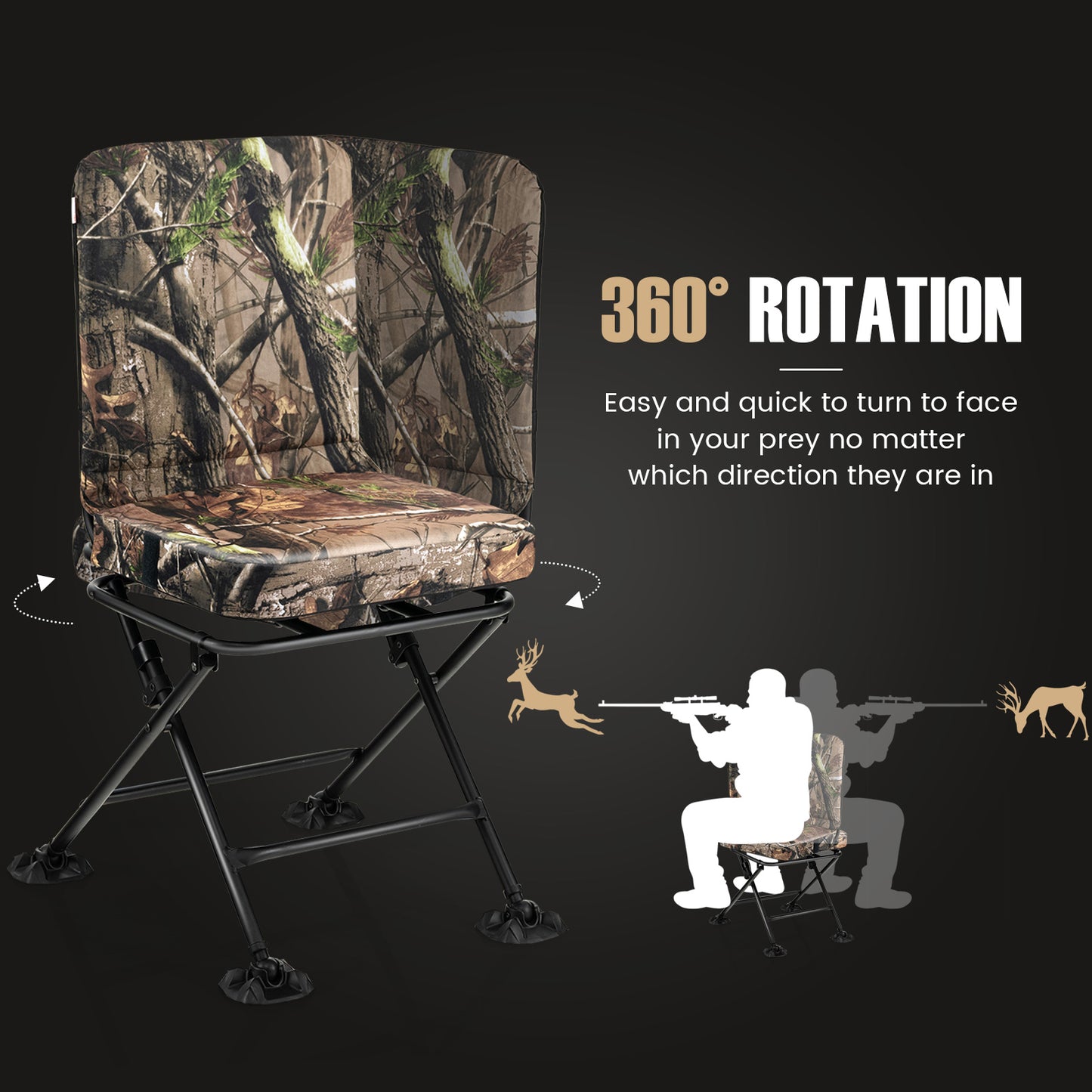 Swivel Folding Camping Chair with Padded Cushion - Camouflage