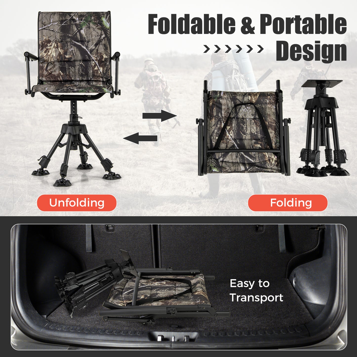 Folding Swivel Patio Chair with Adjustable Height