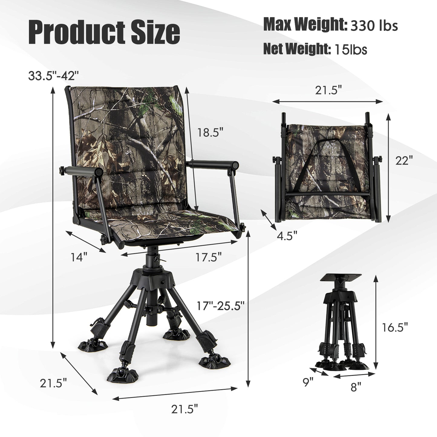Folding Swivel Patio Chair with Adjustable Height