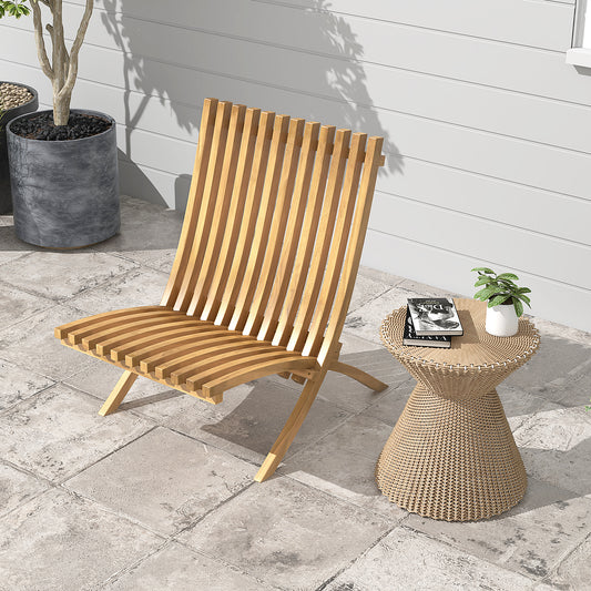 Folding Teak Wood Lounge Chair with Slatted Design