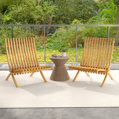 Folding Teak Wood Lounge Chair with Slatted Design