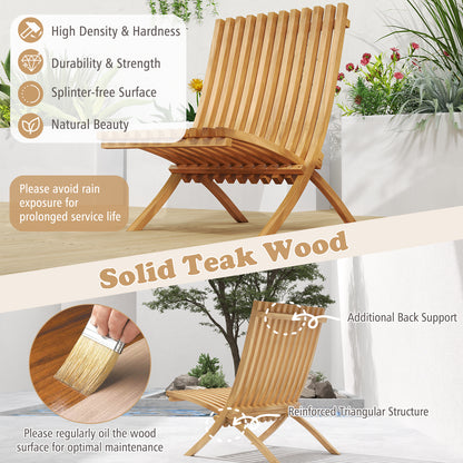 Folding Teak Wood Lounge Chair with Slatted Design