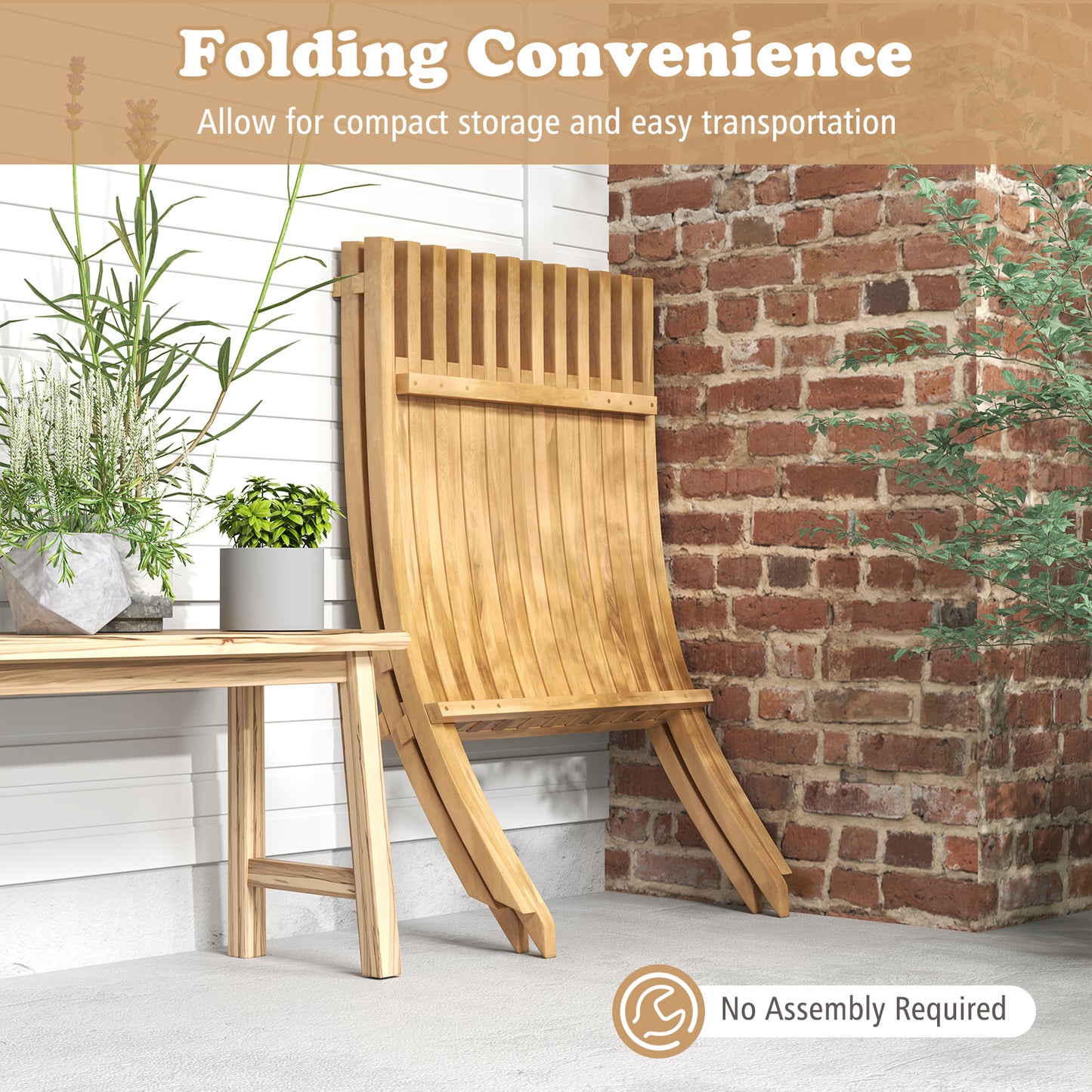 Folding Teak Wood Lounge Chair with Slatted Design