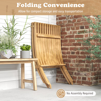Folding Teak Wood Lounge Chair with Slatted Design