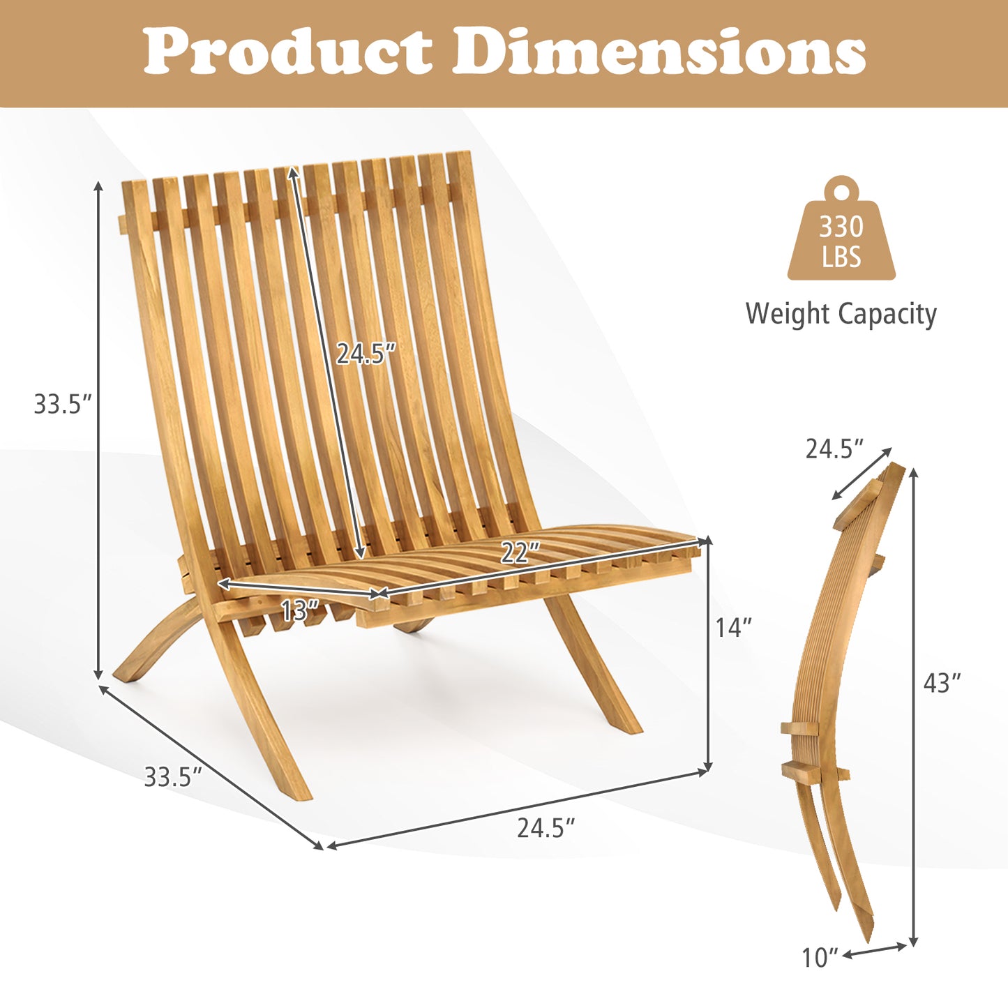 Folding Teak Wood Lounge Chair with Slatted Design