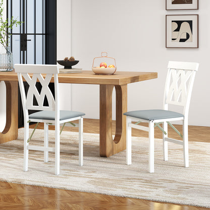 Folding Wooden Dining Chairs Set of 2 with Faux Leather Seats