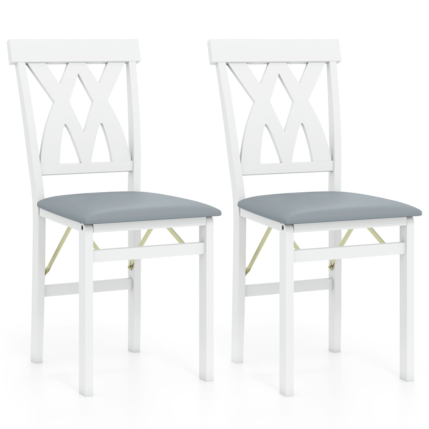 Folding Wooden Dining Chairs Set of 2 with Faux Leather Seats
