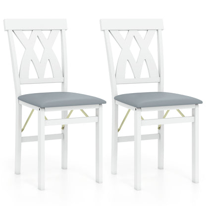 Folding Wooden Dining Chairs Set of 2 with Faux Leather Seats