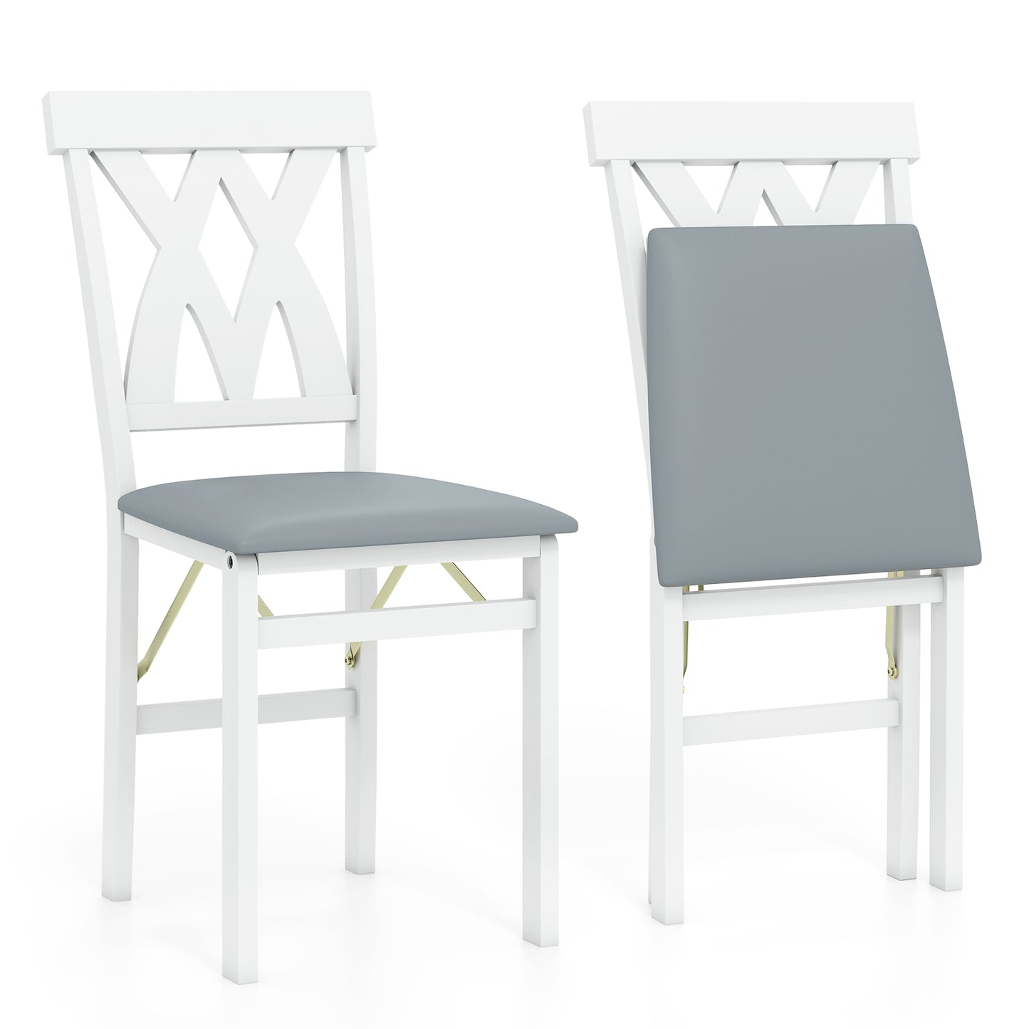 Folding Wooden Dining Chairs Set of 2 with Faux Leather Seats