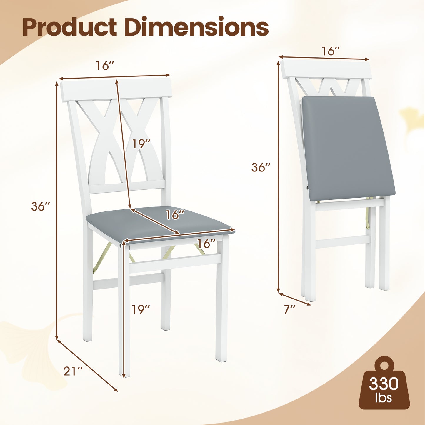 Folding Wooden Dining Chairs Set of 2 with Faux Leather Seats
