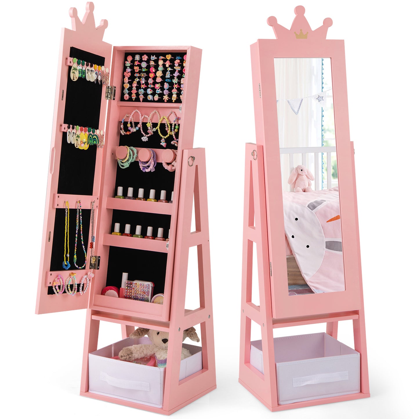 Kids Jewelry Armoire Cabinet with Full Length Mirror