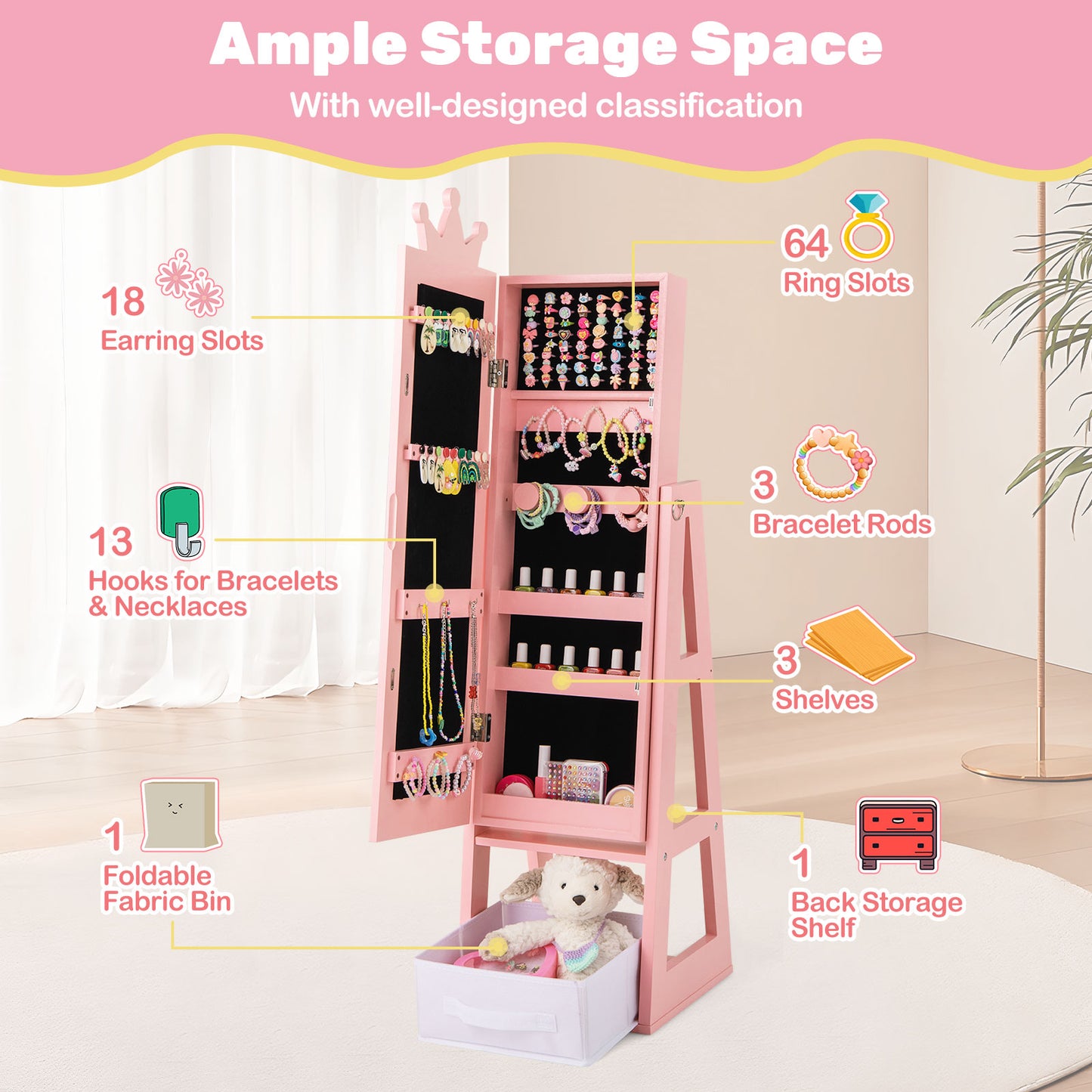 Kids Jewelry Armoire Cabinet with Full Length Mirror
