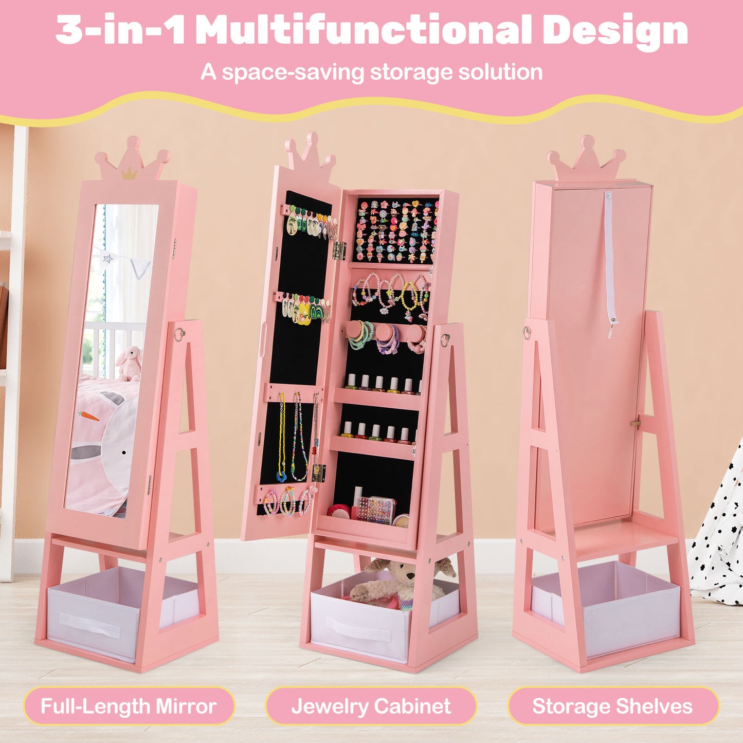 Kids Jewelry Armoire Cabinet with Full Length Mirror