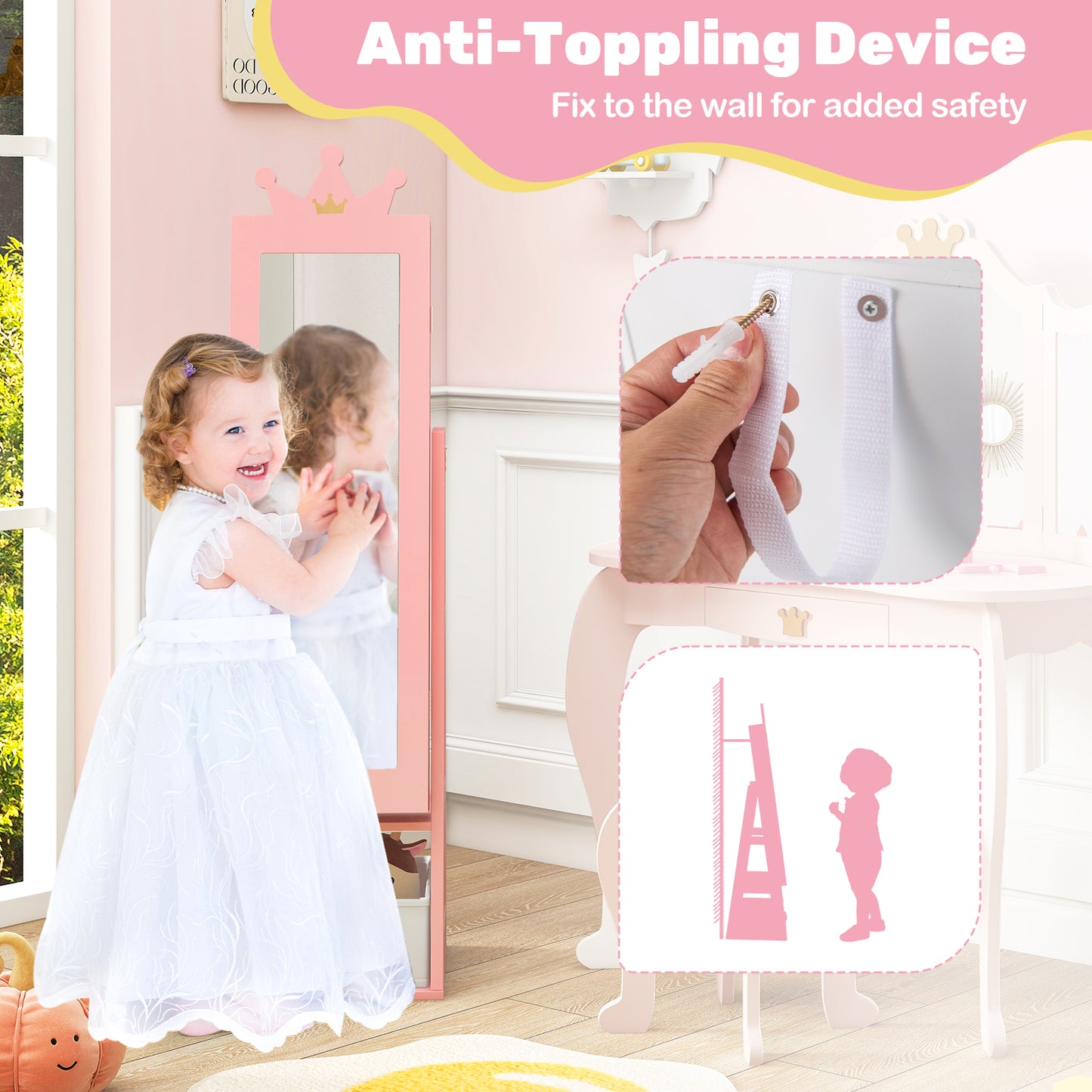 Kids Jewelry Armoire Cabinet with Full Length Mirror