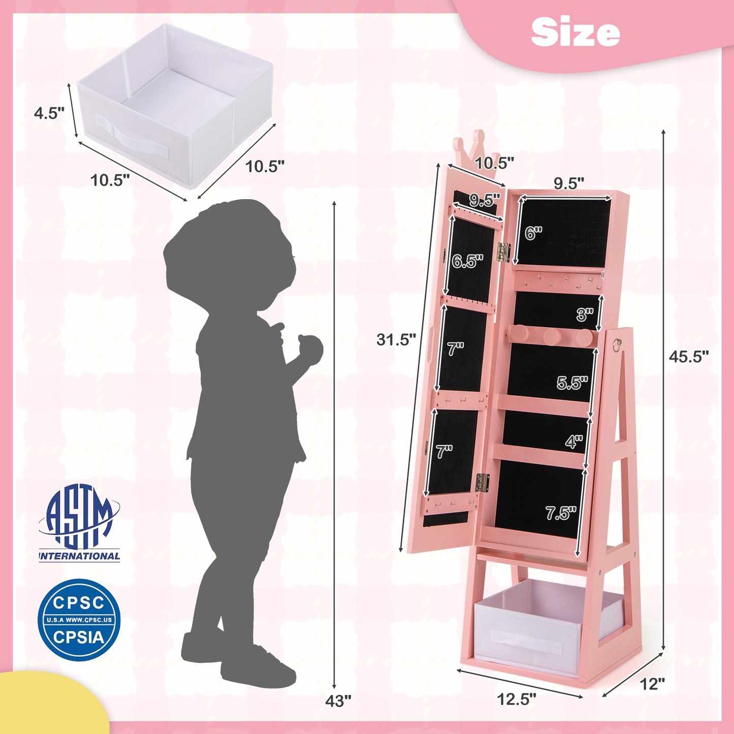 Kids Jewelry Armoire Cabinet with Full Length Mirror