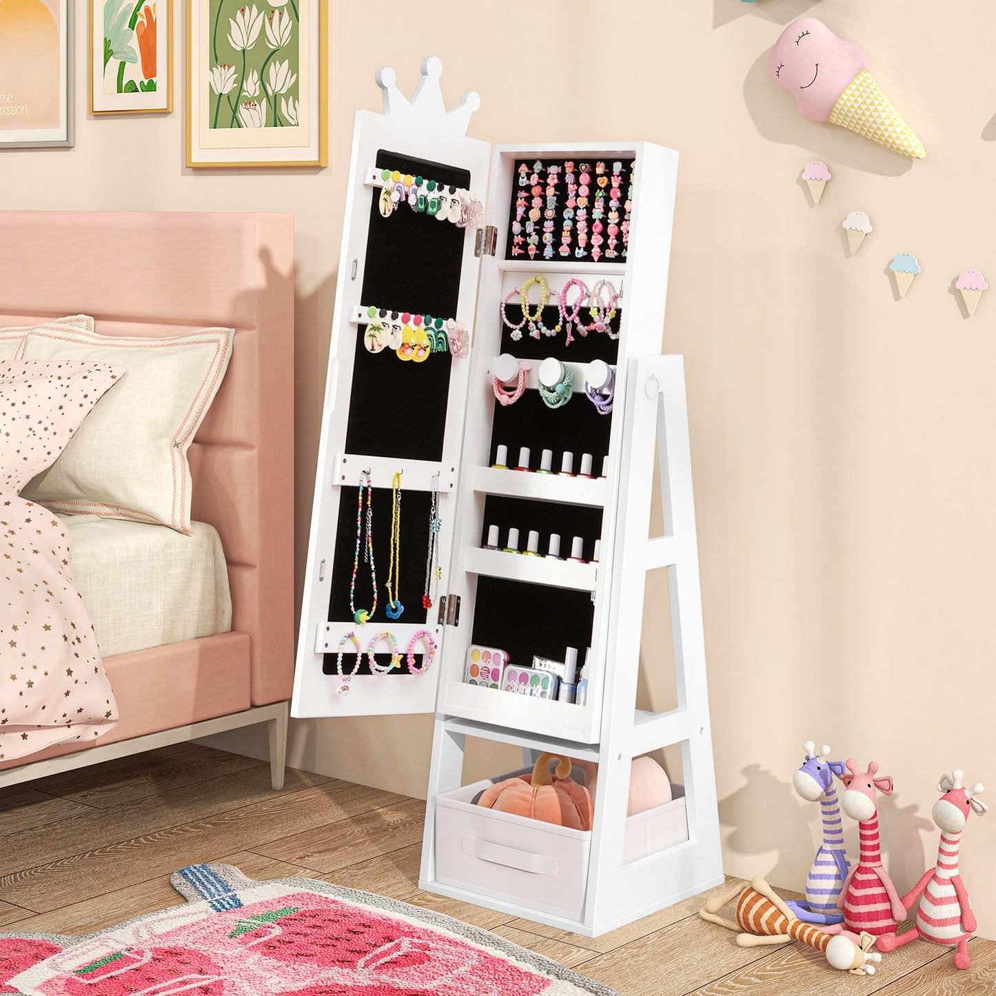 Kids Jewelry Armoire Cabinet with Full Length Mirror