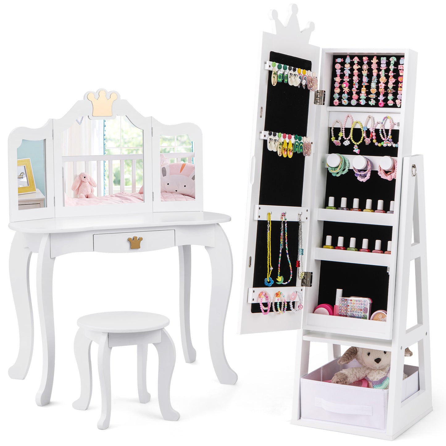 Kids Jewelry Armoire Cabinet with Full Length Mirror