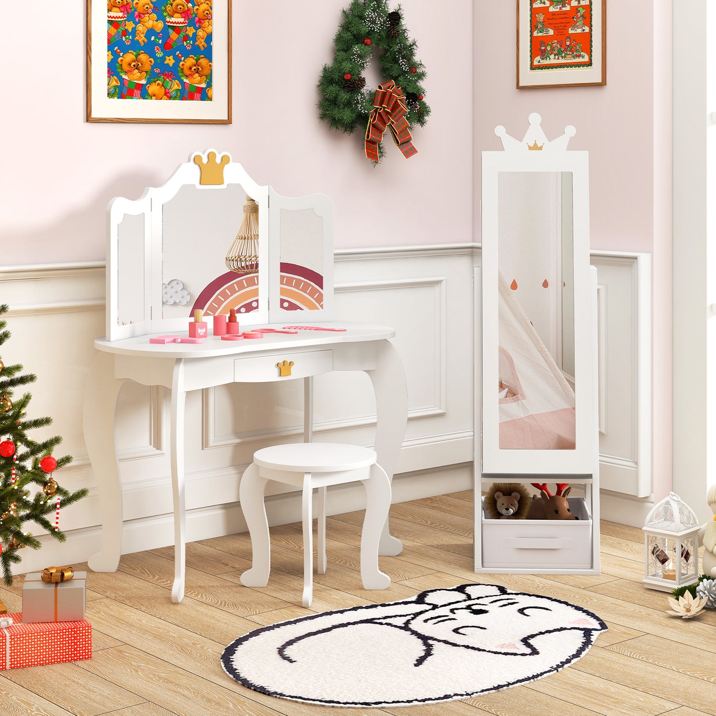 Kids Jewelry Armoire Cabinet with Full Length Mirror