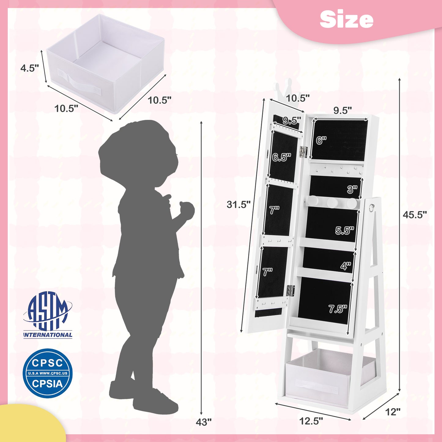 Kids Jewelry Armoire Cabinet with Full Length Mirror