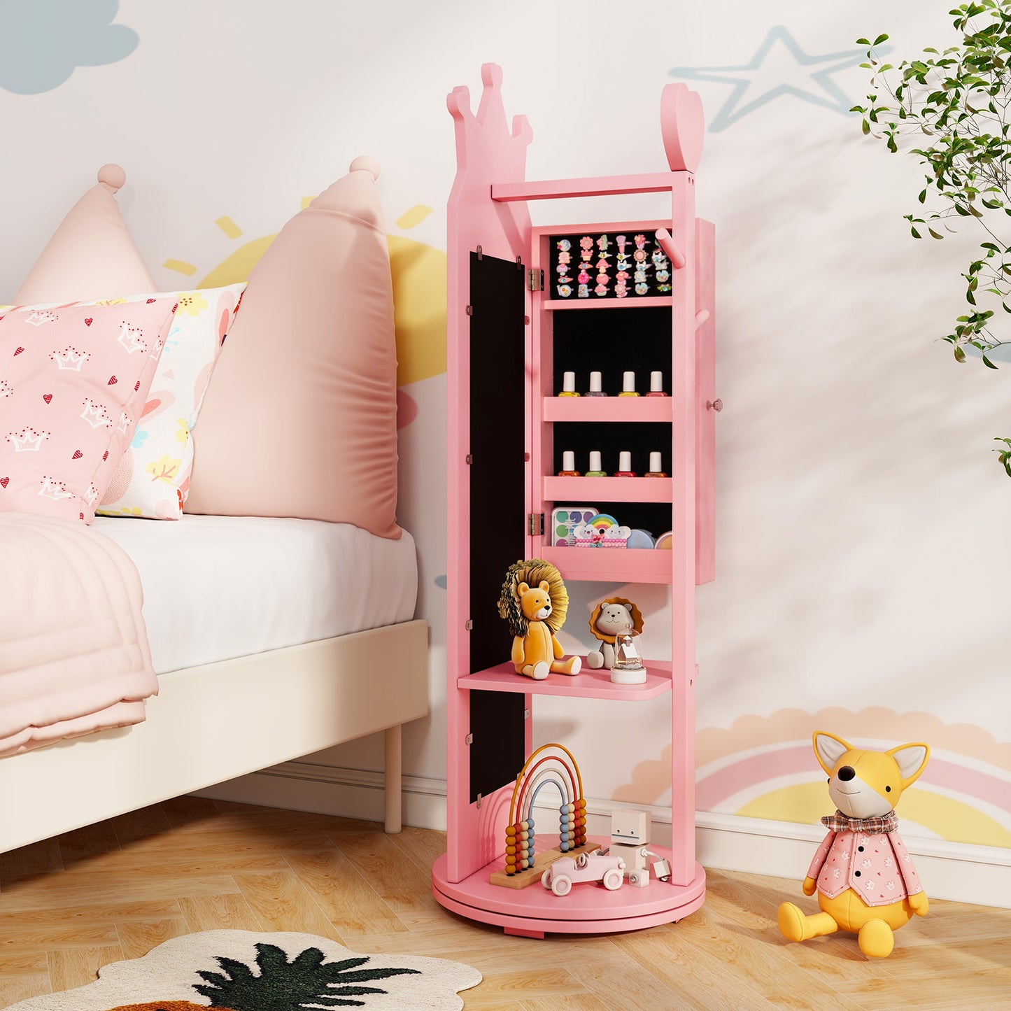 Kids Full Length Mirror Jewelry Armoire Cabinet with Storage