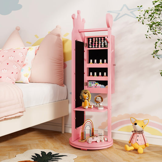 Kids Full Length Mirror Jewelry Armoire Cabinet with Storage