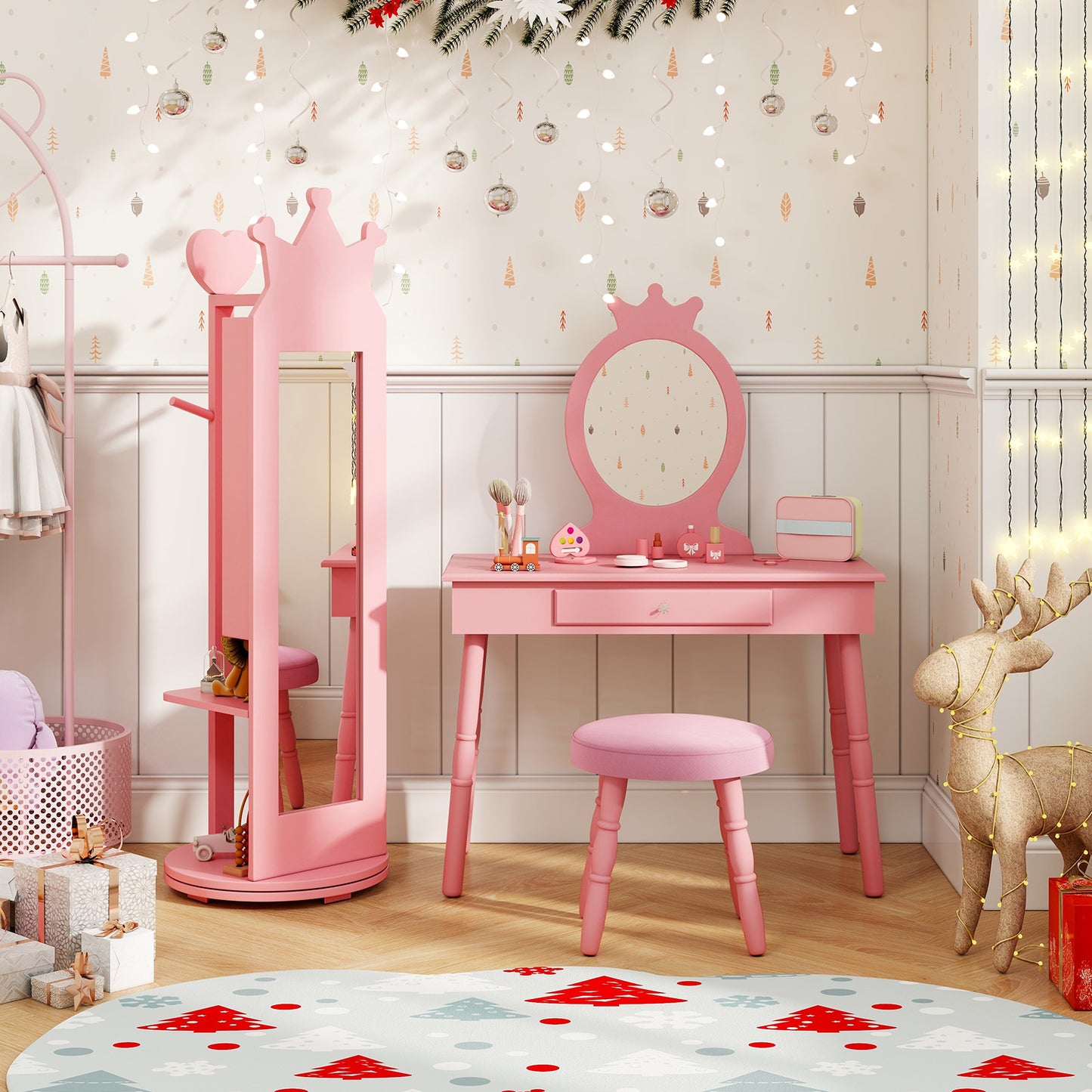 Kids Full Length Mirror Jewelry Armoire Cabinet with Storage