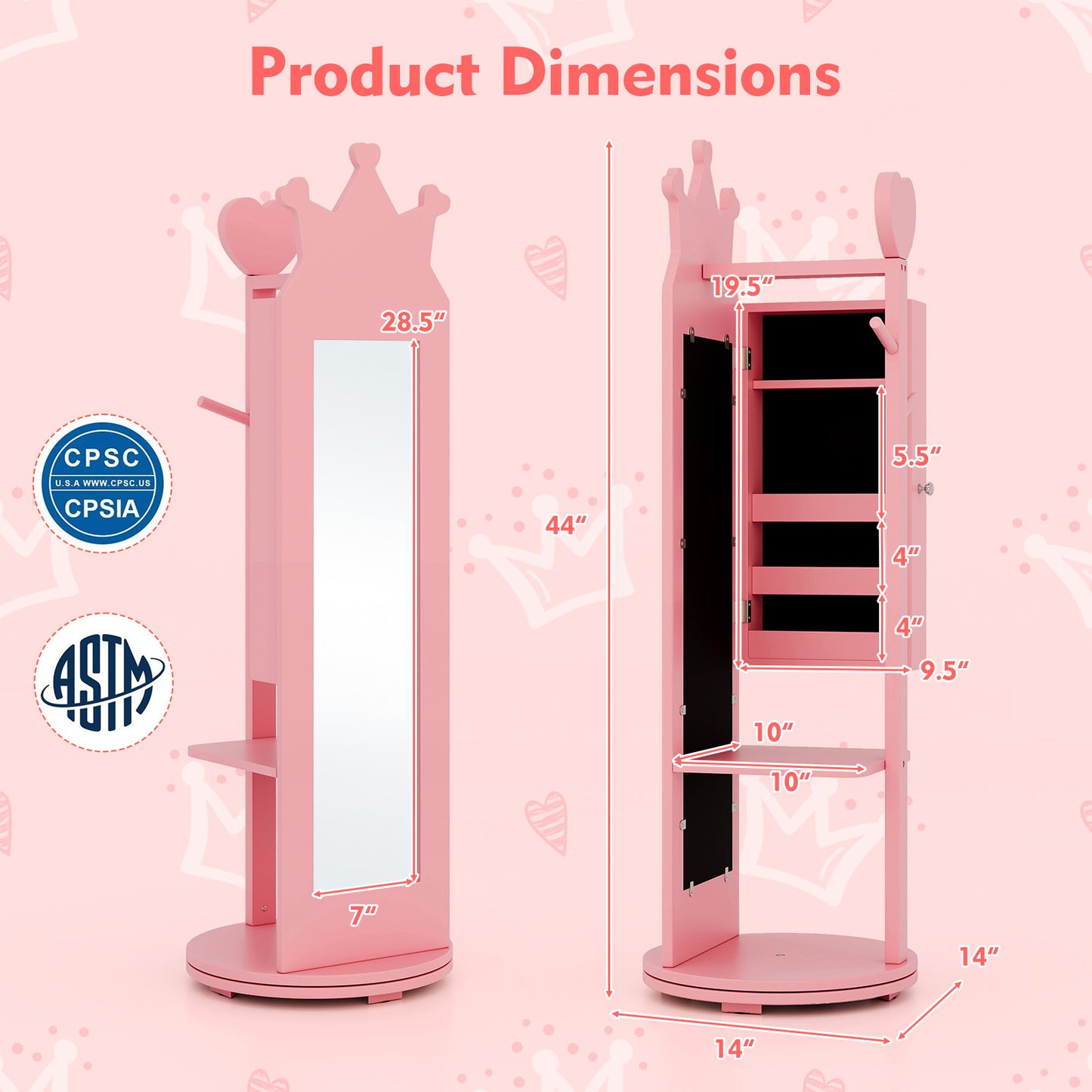 Kids Full Length Mirror Jewelry Armoire Cabinet with Storage